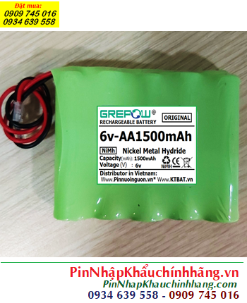 Pin sạc 6v-AA1500mAh, Pin sạc NiMh 6v-AA1500mAh, Pin GREPOW 6v-AA1500mAh chính hãng 